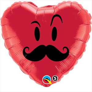 Qualatex Balloons Mr Moustache Red Heart 45cm