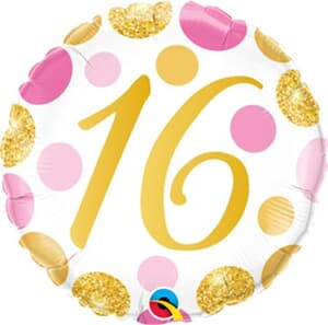 Qualatex Balloons 16 Birthday Pink and Gold Dots 45cm #