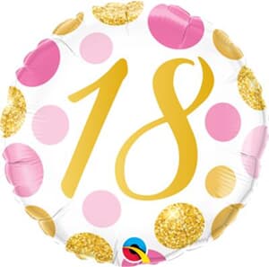 Qualatex Balloons 18 Birthday Pink and Gold Dots 45cm #