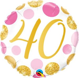 Qualatex Balloons 40 Birthday Pink and Gold Dots 45cm