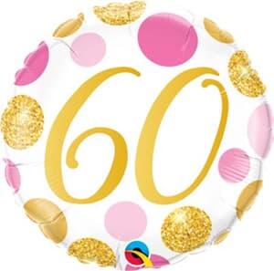 Qualatex Balloons 60 Birthday Pink and Gold Dots 45cm