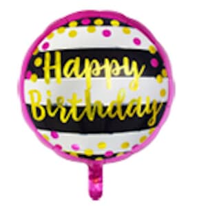Happy Birthday Black White Stripe 45cm foil balloon. Unpackaged