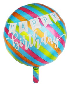 Happy Birthday Stripes 45cm foil balloon. Unpackaged.